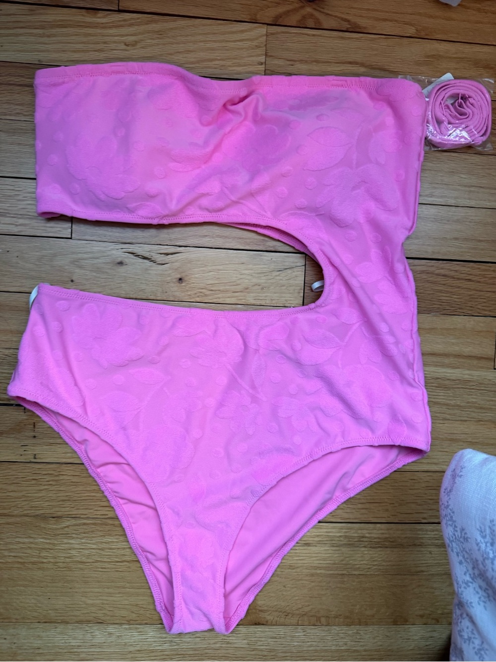 Aerie Strapless Hot Pink Cutout Swimsuit
